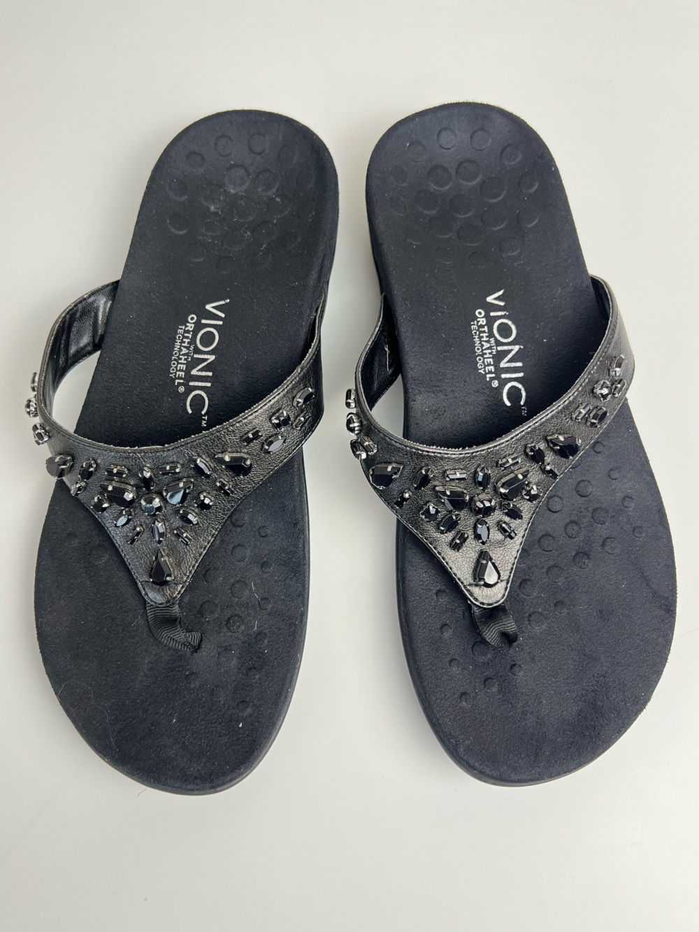 Vionic Pearl Y2K Glam Orthotic Rhinestone Thong Sandals 8W Flip Flops